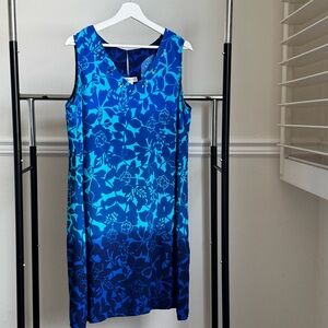 Coldwater Creek Women's Sleeveless Blue/Turquoise Floral Dress PXL Pre-Owned